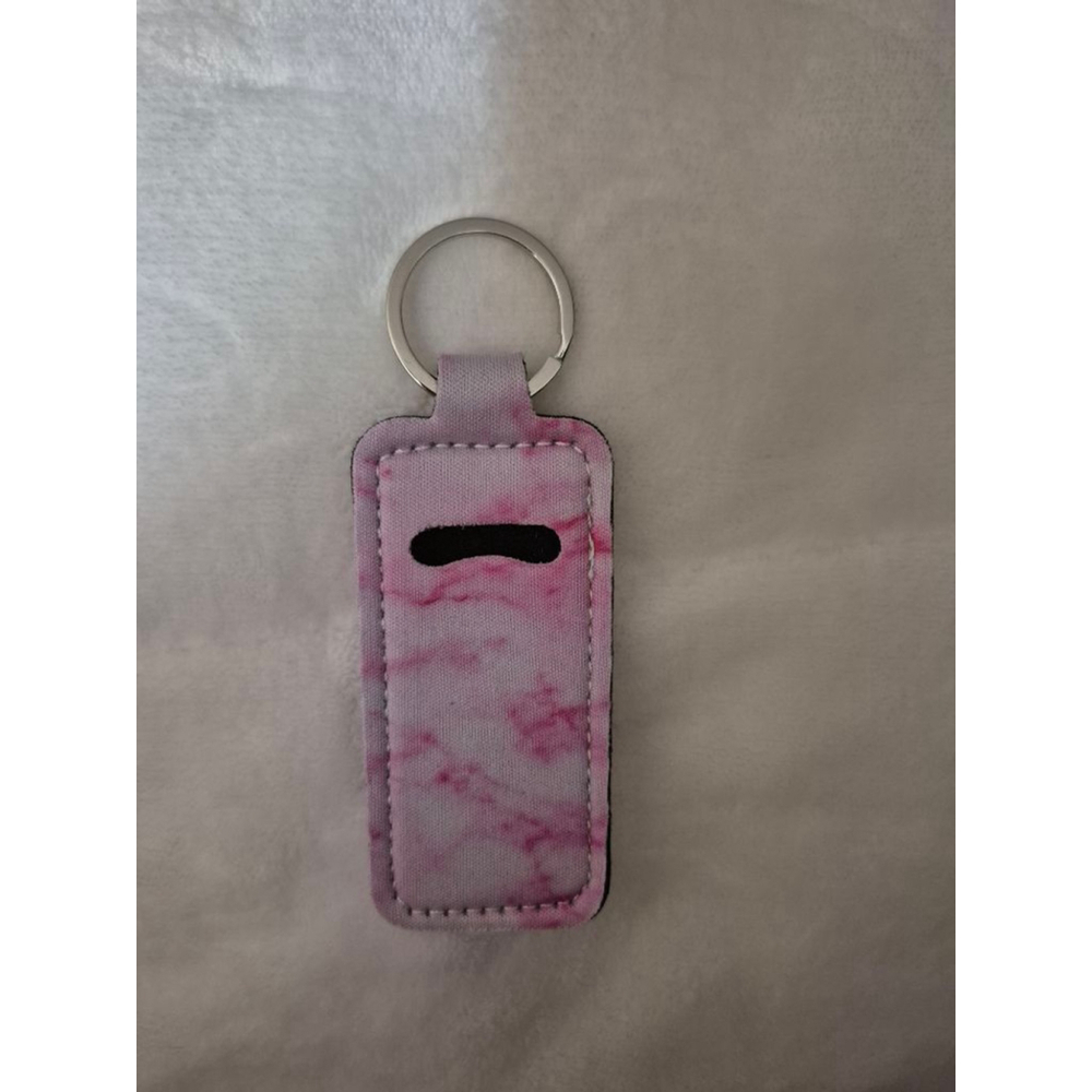 Women's Pink Marble Lip Balm Holder Keychain One Size